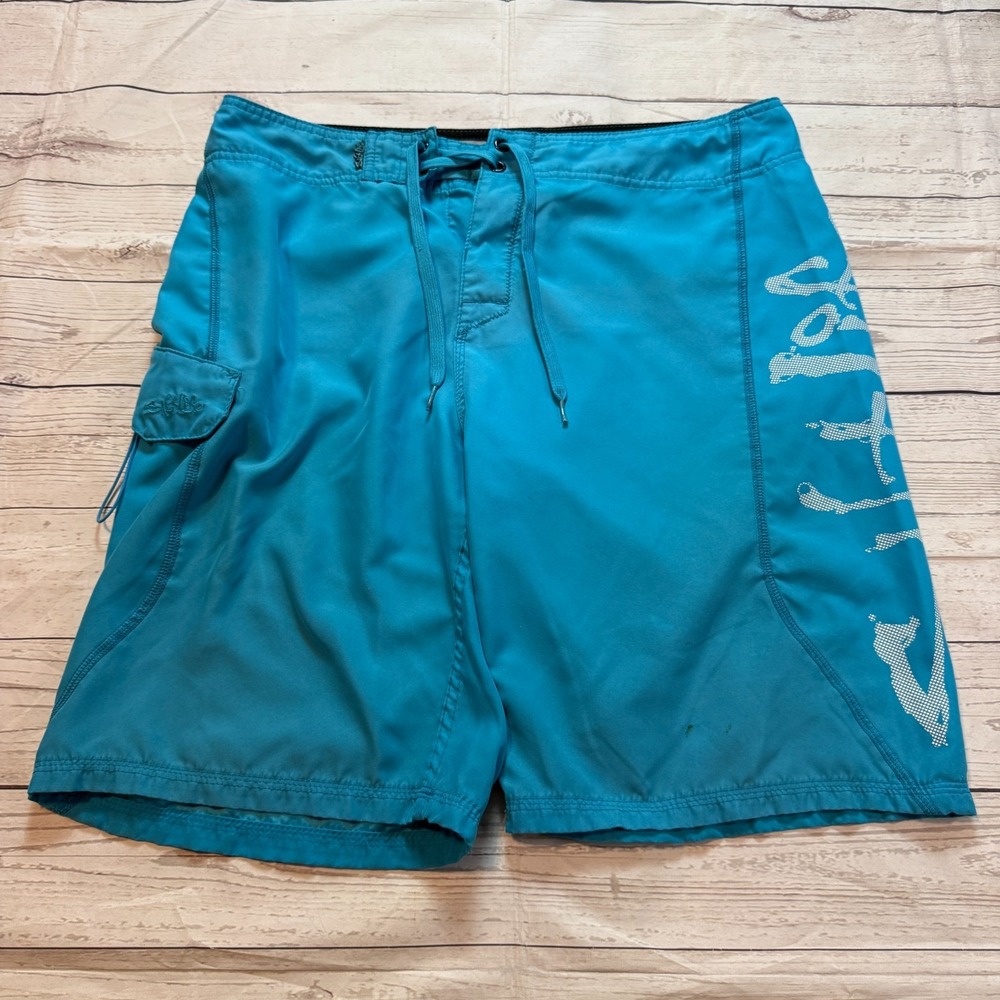 Salt Life SLX-QD Vapor‎ Stretch Fishing Swim Board Shorts Blue Size 34